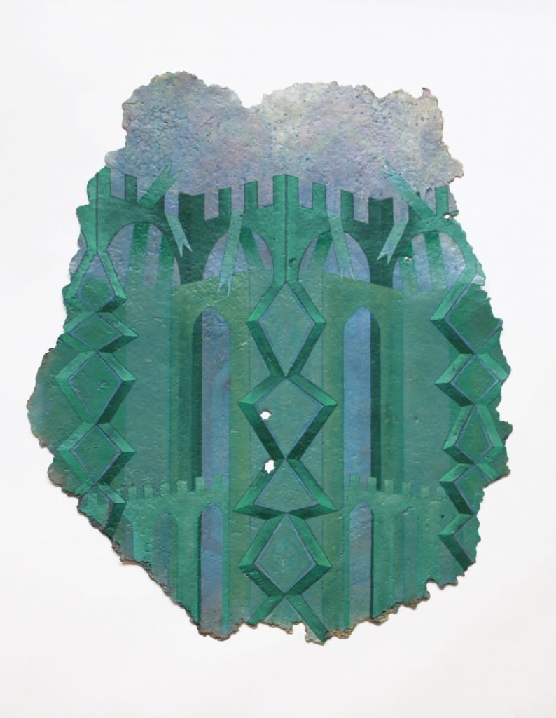 Janet Rady Fine Art - Megan Rea - Jaded Whispers, oil on paper pulp, 48cmx57cm, 2021