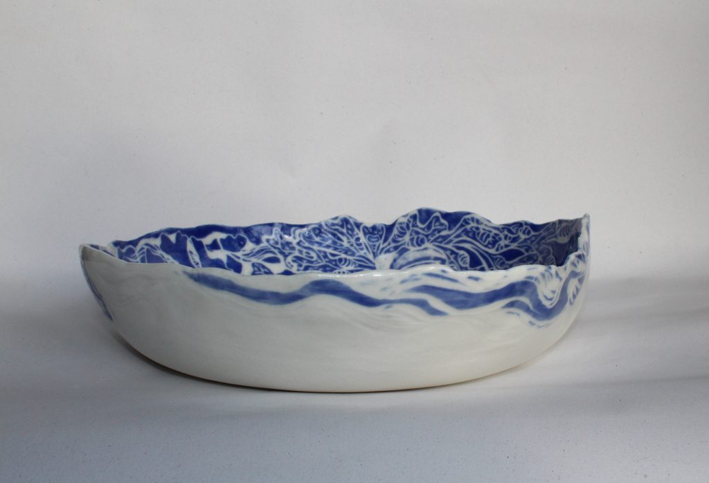 Ilse Black, As She Saw the Starfish, Susan Started to Transform, 2021, Porcelain, slip and sgraffito, 25x25 x5.5cm, (4)Janet Rady Fine Art Ilse Black, As She Saw the Starfish, Susan Started to Transform, 2021, Porcelain, slip and sgraffito, 25x25 x5.5cm