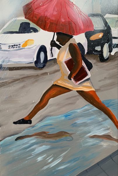Yann Leto, The Jump, 2021, Oil on paper, 70x50cm, Janet Rady Fine Art