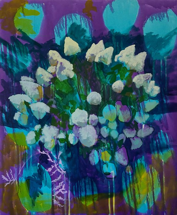 Adam Lowenbein, Hydrangeas, 2021, Acrylic on canvas, 182.9 x 152.4 cm Janet Rady Fine Art