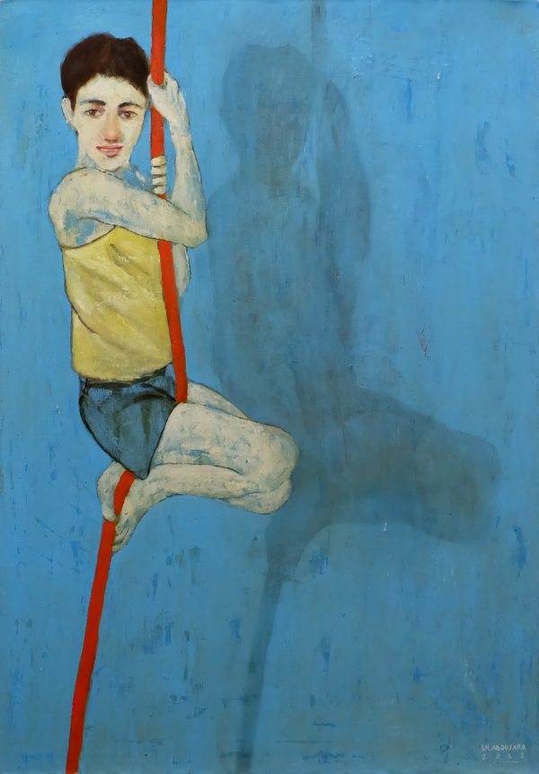 Shadi Abousada, Satisfied, 2022, Mixed media on canvas, 100x70cm Janet Rady Fine Art