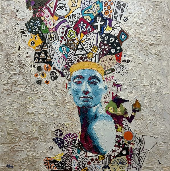 Hossam Dirar, Nefertiti the Icon, 2021, Oil on canvas,120x120cm Janet Rady Fine Art