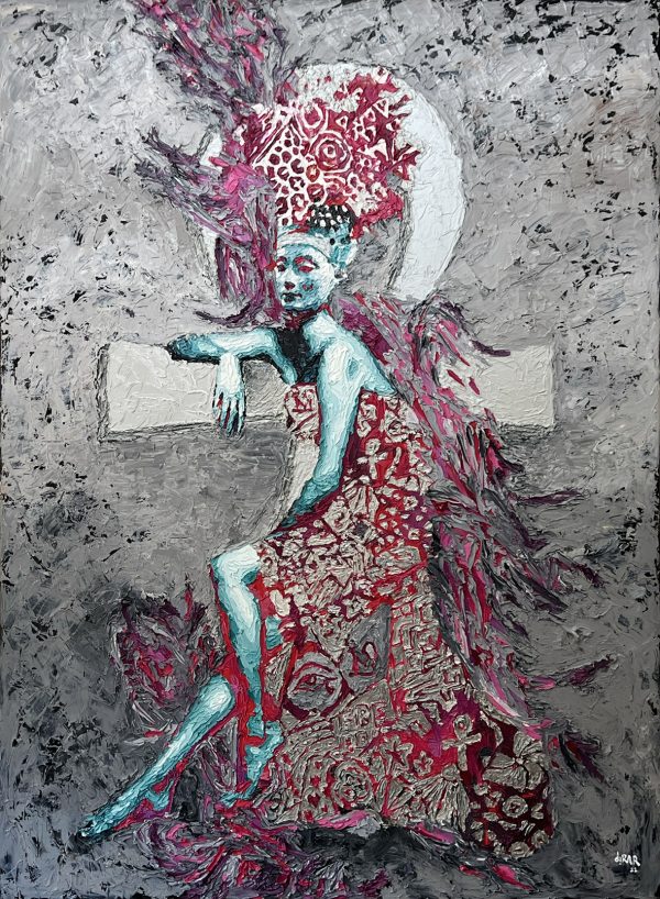 Hossam Dirar, With the Key Of Life, 2022, Oil on canvas,150x110cm Janet Rady Fine Art