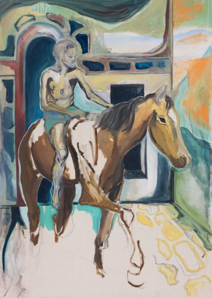 Huddie Hamper, Boy On Horseback, 2022, Oil and charcoal on linen, 140 x 100cm Janet Rady Fine Art