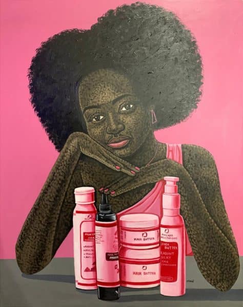Osman Salifu, Body Lotion, 2022, Acrylic on canvas 100.3 x 88.9cm Janet Rady Fine Art