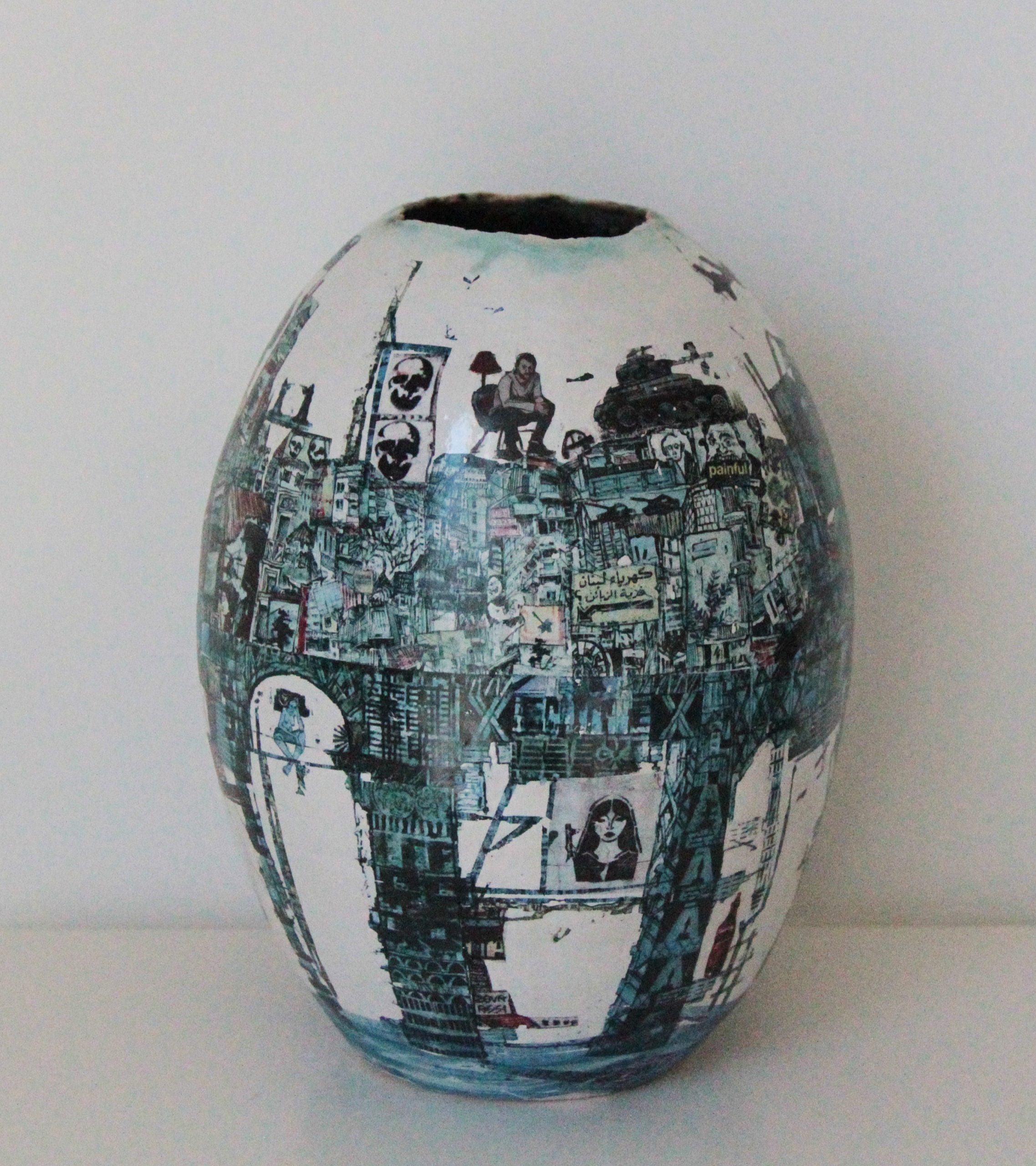 Zena Assi- Beirut I Love You- Hand built ceramics with glazing and transfers- 23 x 17 x 17 cm- 2022 2023